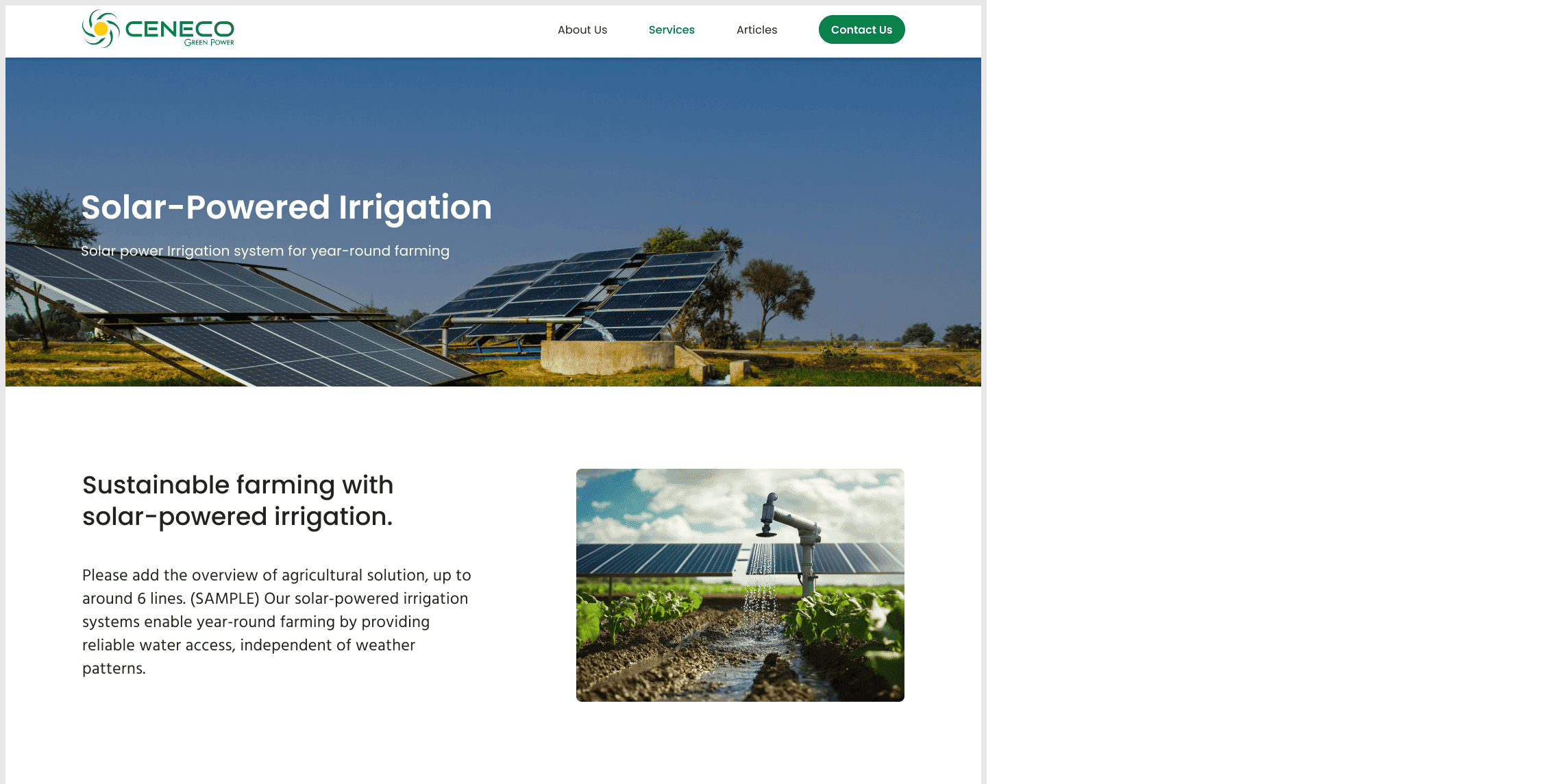 Ceneco Green Power service detail page final design section 1